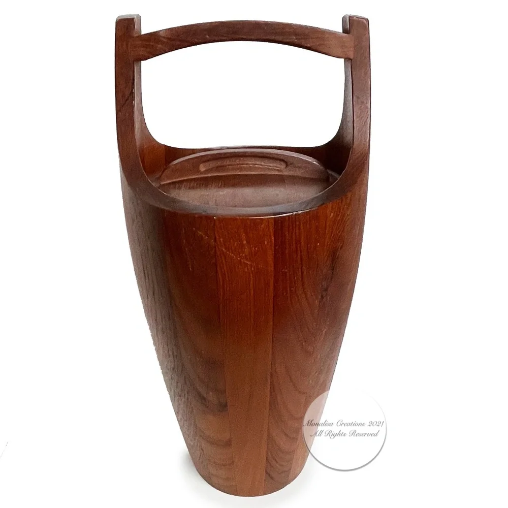 Dansk Ice Bucket + Lid Staved Teak Danish Mid Century Modern Vintage Barware